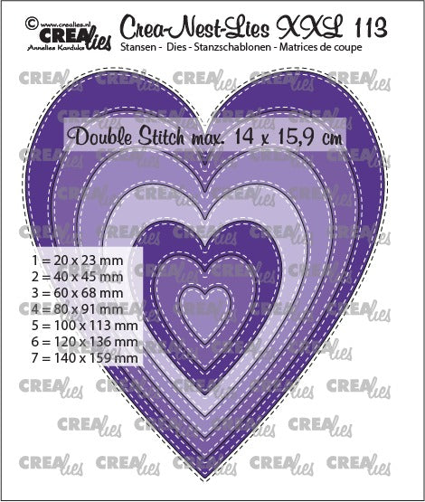 Crealies hjerte dies med dobbel søm/ stitch - xxl113