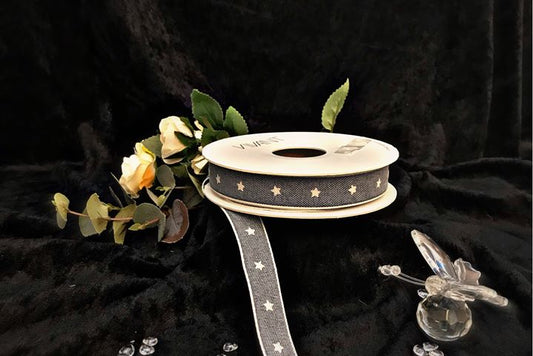 tweed bånd stjerne mørke blå 15mm