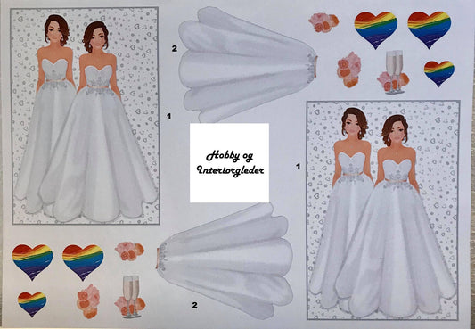 3D klippark lesbisk ektepar - brudepar - bryllup