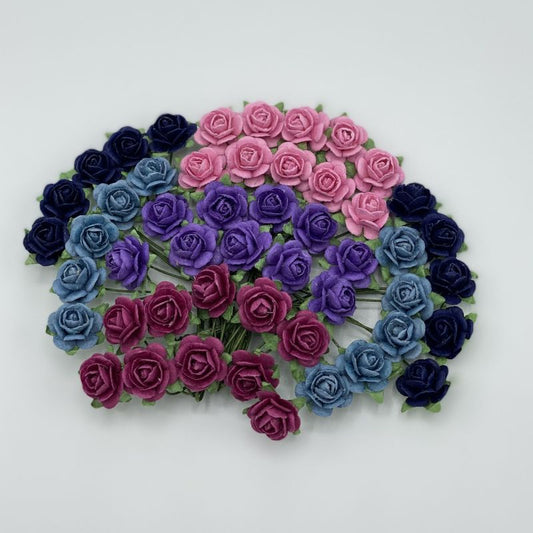 Papirdesign blomst roser mørk miks Ø12mm 50 stk