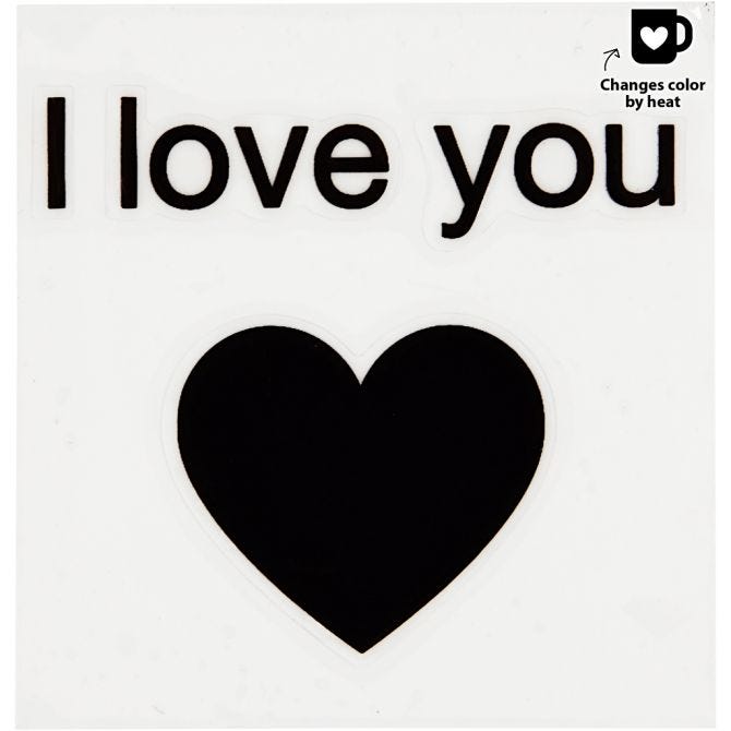 Glass & porselen klistremerker / sticker " I love you " skifter farge