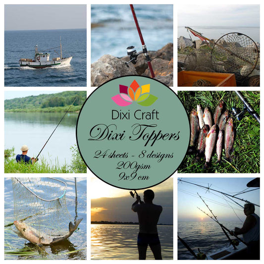 Toppers - motivark - Fisking - jakt - sjø - båt - friluftsliv   9x9cm 24 ark