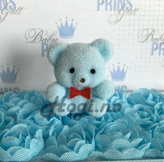 Bamse blå m/rød sløyfe