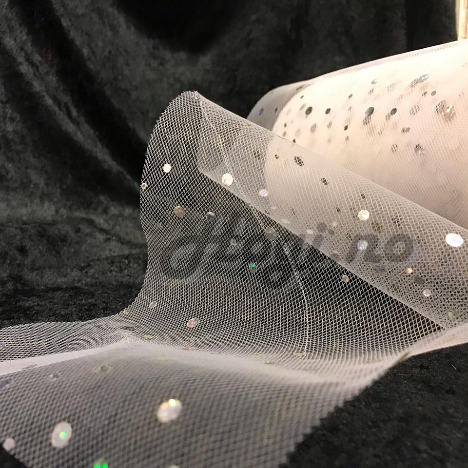 Tyll hvit med paljetter 15 cm