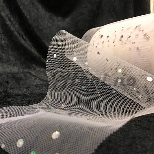 Tyll hvit med paljetter 15 cm