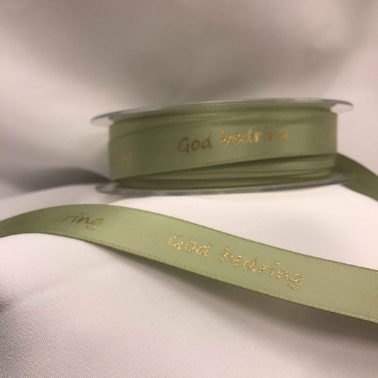 Bånd med tekst  "God bedring". Grønt m/gullskrift. 16mm.