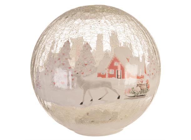 TILBUD! Glasskule m/rød hytte, krakelert, Ø: 20cm