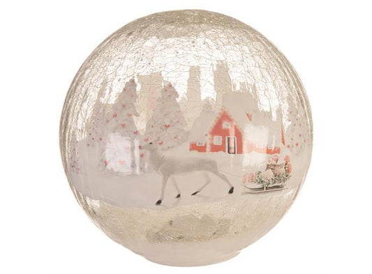 TILBUD! Glasskule m/rød hytte, krakelert, Ø: 20cm