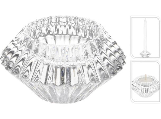 Smart lysestake i klart glass med riller. Passer både til kronelys og telys.