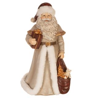 Nisse lys beige grå m/pels og juletre 14x12x30