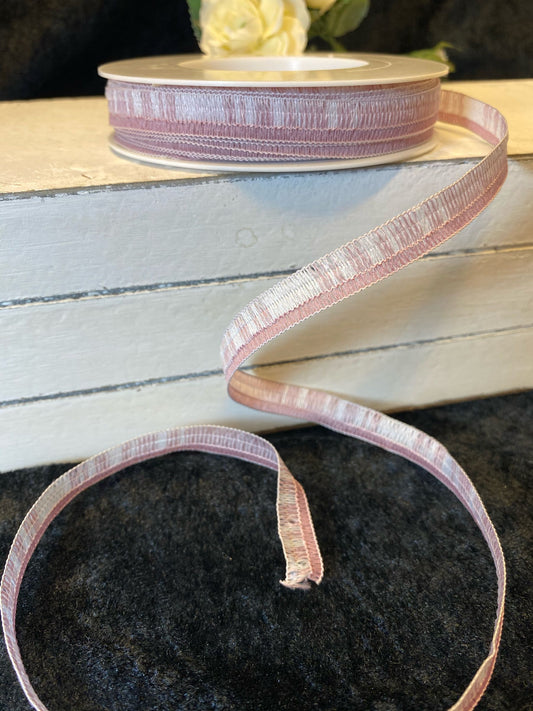 vevet   Bånd 10mm mikset  pale rosa /hvit
