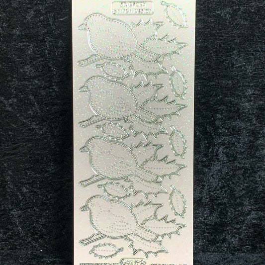 Klistremerke - dompap fugl transparent m/ glitter & sølv