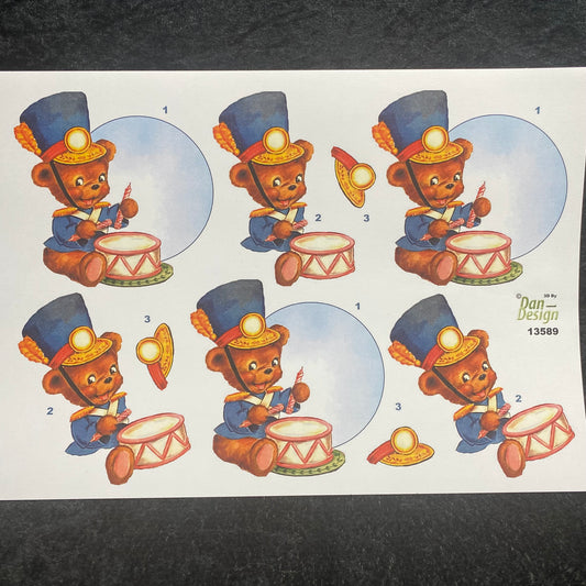 3D Klippark - Bamse med tromme