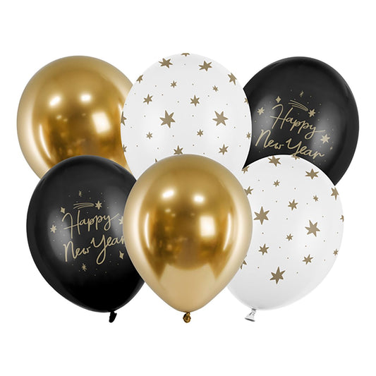 Latex ballonger - Happy New years ballong sett - 6 ballonger pr pk