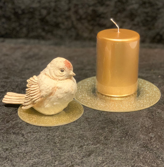 Lysfat glass m/glitter champagne d:15cm