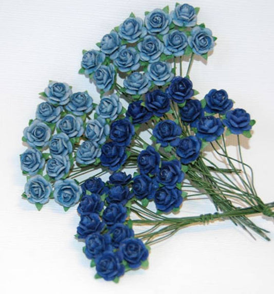 Papirdesign -  blomst / roser Ø 12mm - Blå  og jeans blå