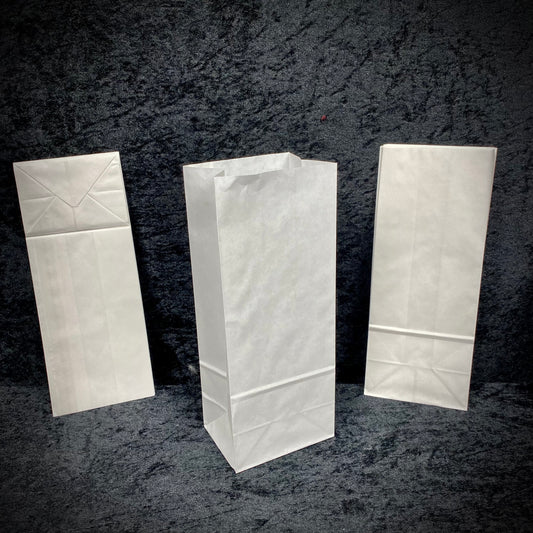 Papirpose  m/bunn - hvit - 10 stk pr pk. Str: 22,5 x 9cm