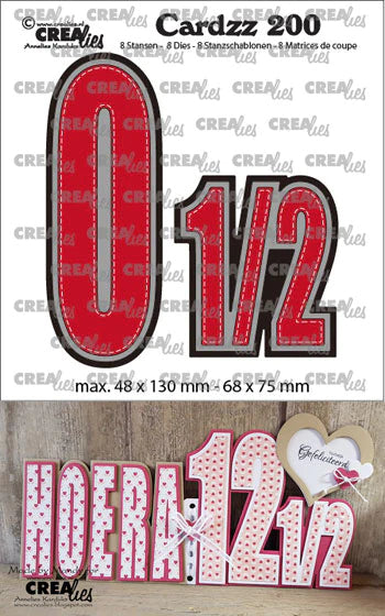 Crealies cardzz Numbers. Talldies  0 og 1/2 med skygge, Høyde: 13 cm