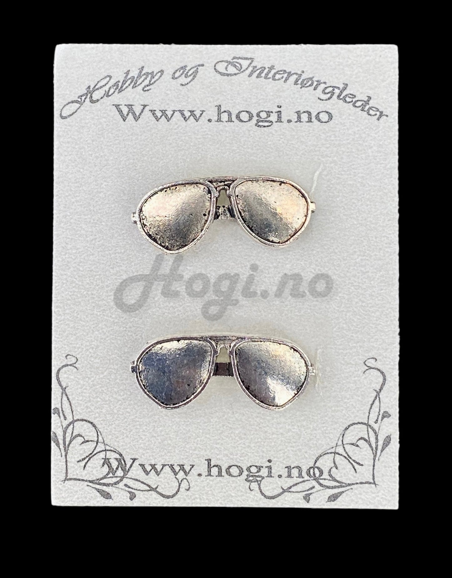 Charms - miniatyr -Tøffe solbriller - sølvfargede 2 stk