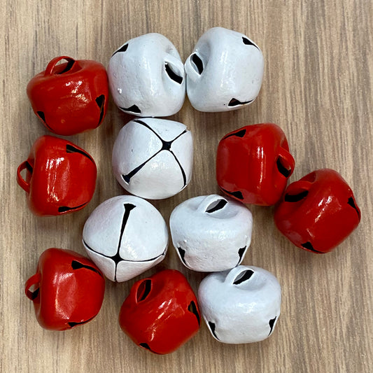 Mini Bjelle Klokker Rød/hvit  – 15mm – 10stk
