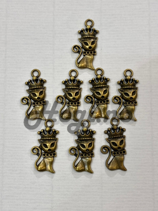 Katt med krone - Antikk gull farget charms