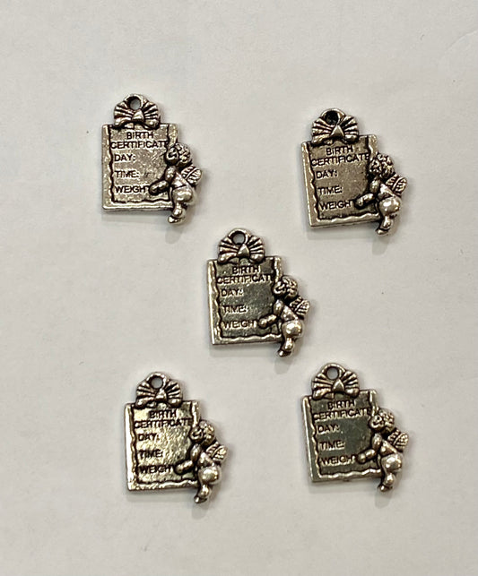 Charms - sølvfarget fødselstavle 5 stk pr pk