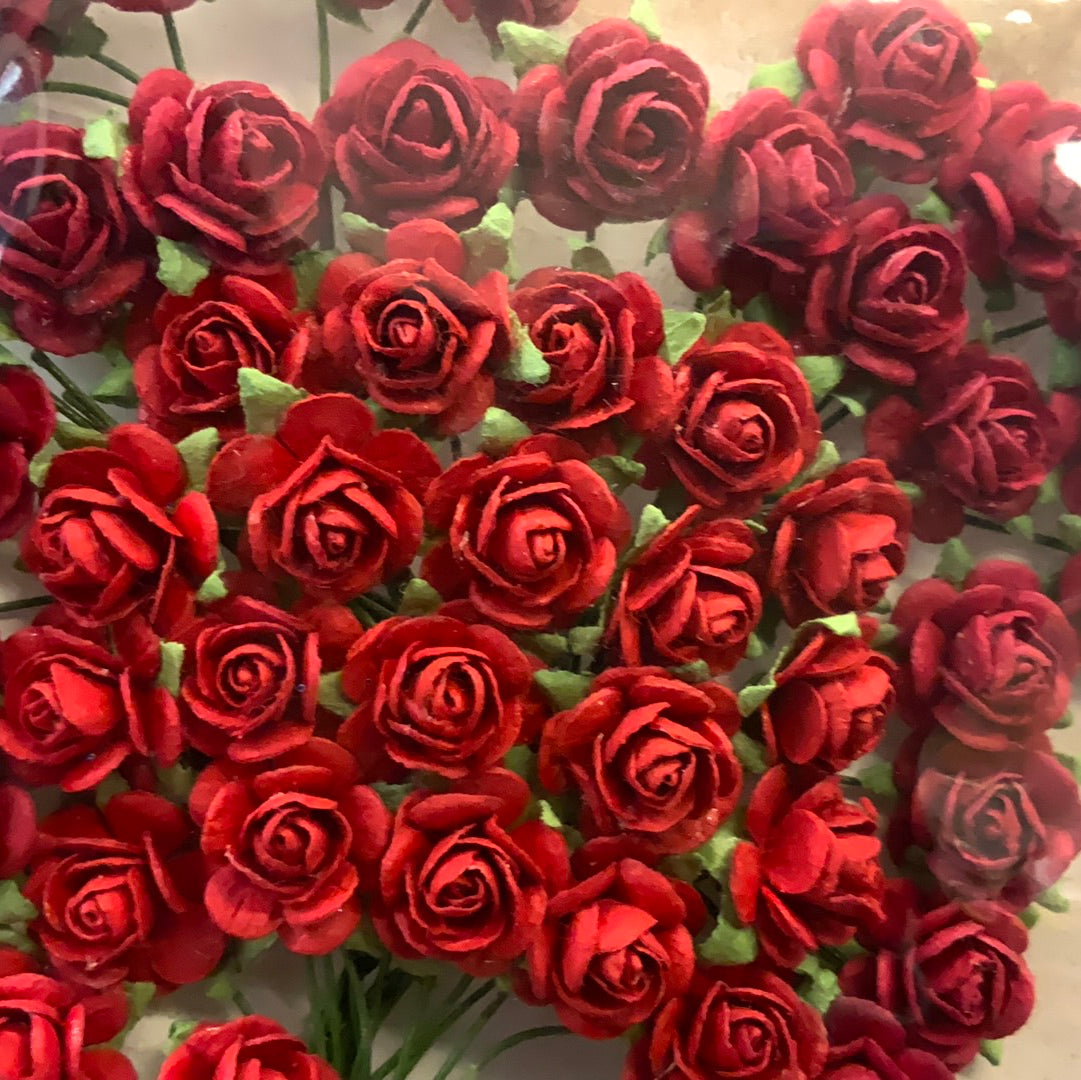 Papirdesign blomst roser rød  Ø12mm 50 stk