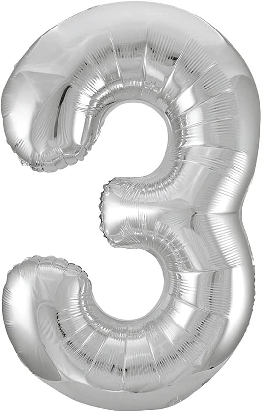 Folie ballong tall 3 , sølv , 86.3cm