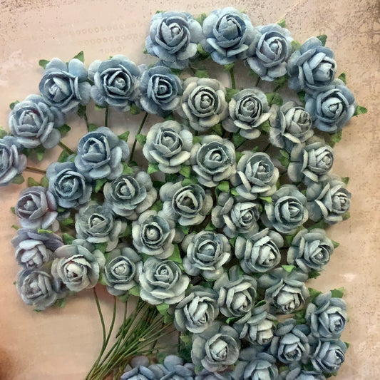 Papirdesign blomster roser Ø12mm vintage blå - blå/grå-blå 50stk