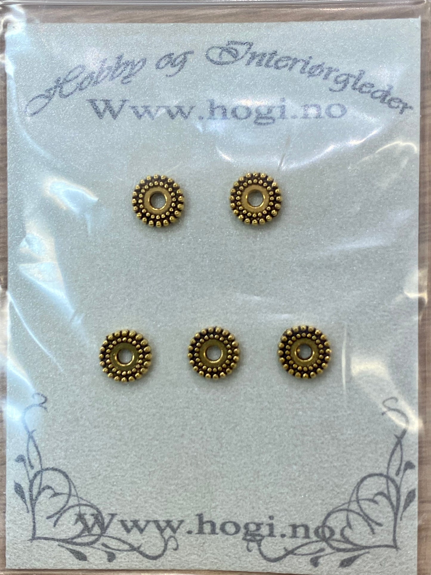 Charms til bunads-kort m.m, metall «gull»- 5 stk pr pk.