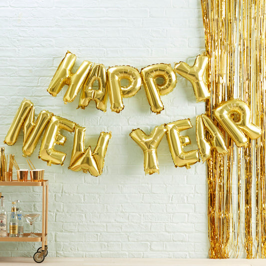 Ballong Banner - Gull bokstaver - Happy New year -41cm
