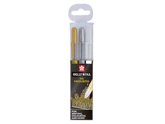 Sakura Gelly Roll – Mixed Set 3stk Gull+Sølv+Hvit