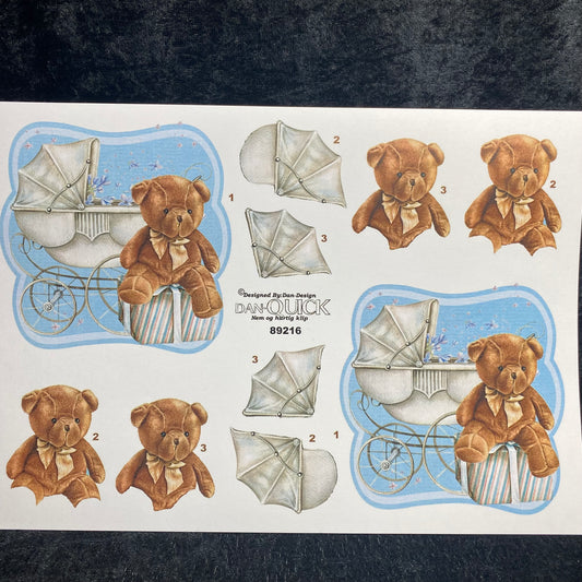 3D Klippark - Vogn og bamse blå