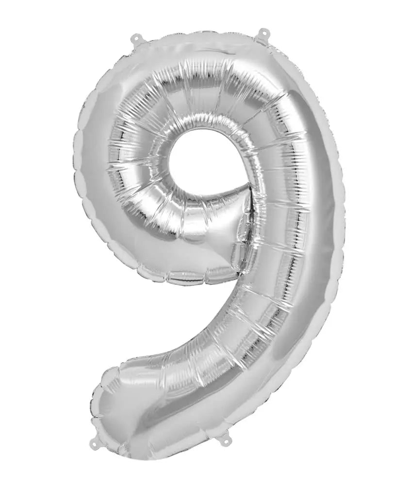 Folie ballong tall 9 , sølv , 86.3cm