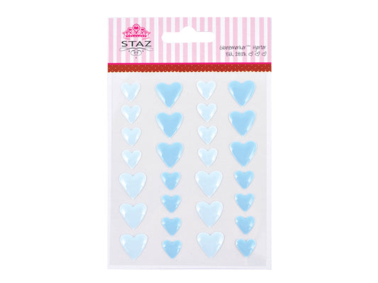 Staz / bling / glanzmerker - hjerter m/lim – Blå 28 stk