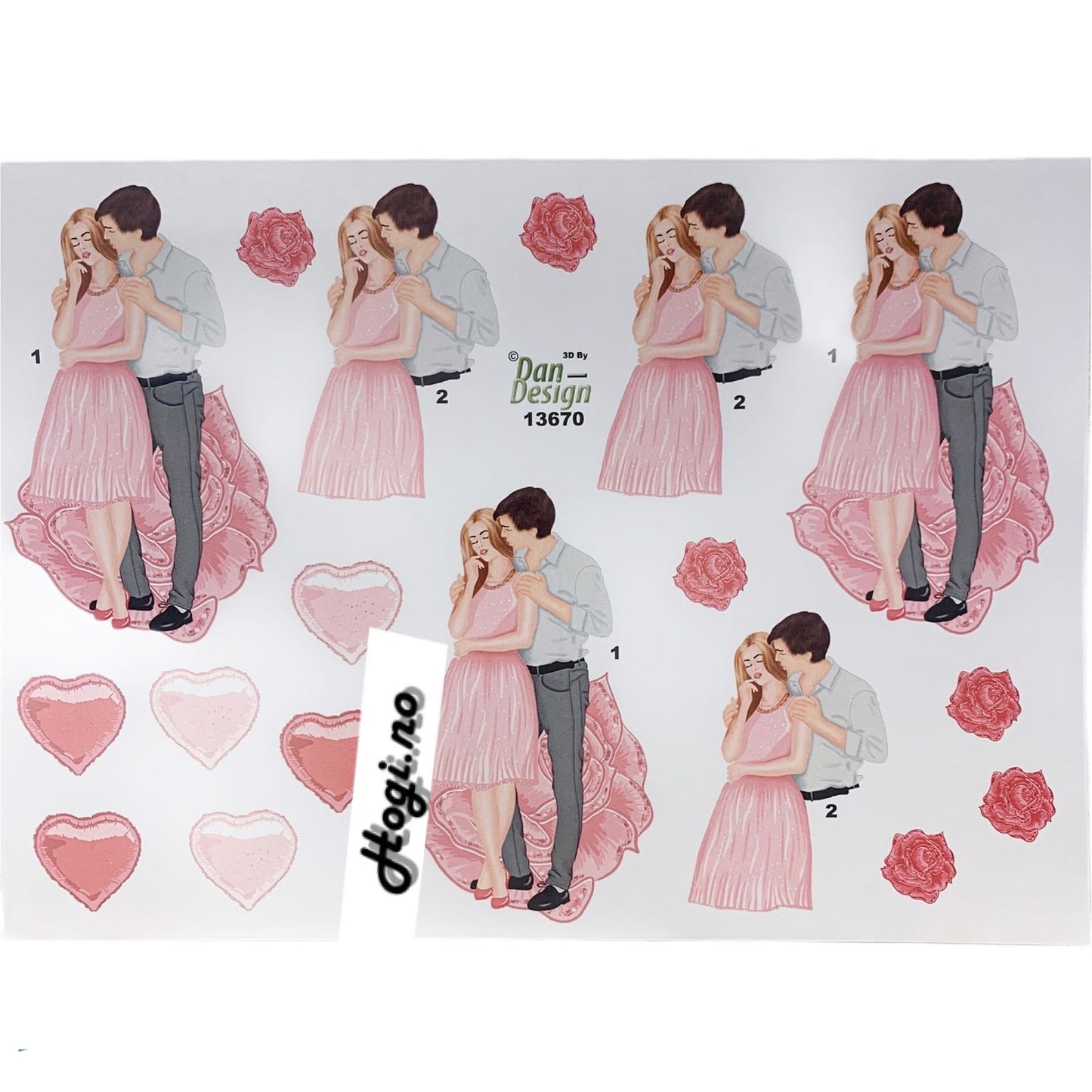 3D klippark ungt par og rosa rose . Forlovelse - kjærlighet - bryllup - brudepar.  13670