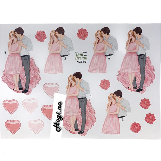 3D klippark ungt par og rosa rose . Forlovelse - kjærlighet - bryllup - brudepar