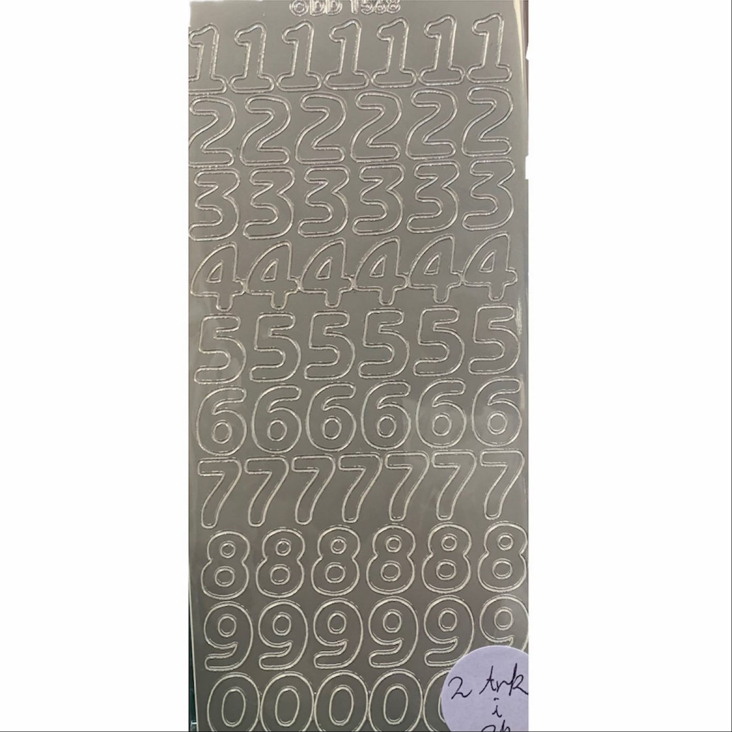 Klistremerker/ stickers - tall 0-9 - store- sølv