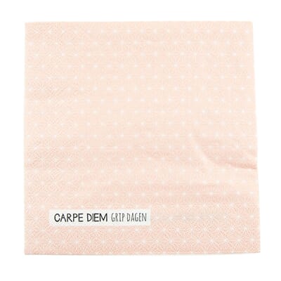 Servietter - Lys rosa  m/ mønster og tekst : " Carpe diem" 20 stk 33x33