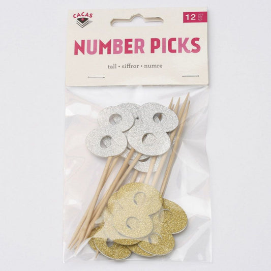 Kakedekor Tall 8 , 12 stk ass Gull/Sølv