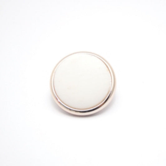 Knapp - hvit m/sølv kant, 21mm