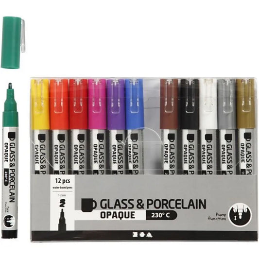Glass og porselenstusj sett 12 farger, strektykkelse 1-2mm