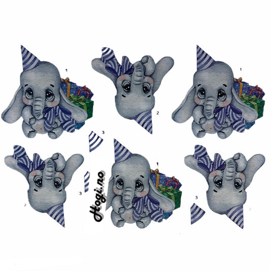 3D klippark søt elefant med presanger blå