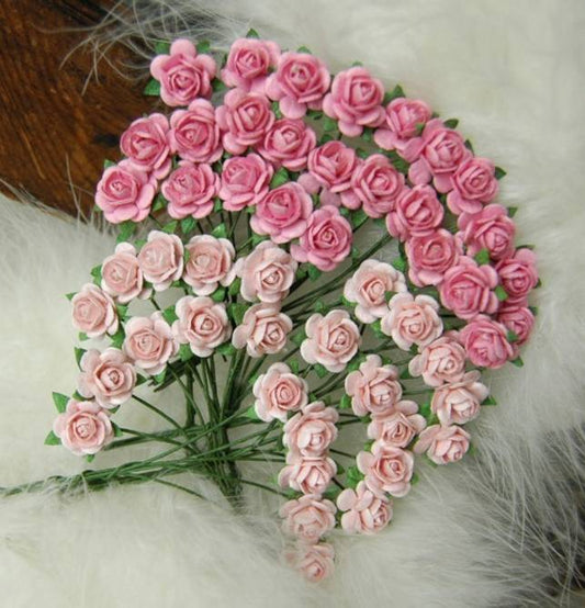 Papirdesign blomst roser lys rosa og mørk rosa Ø10mm 50stk