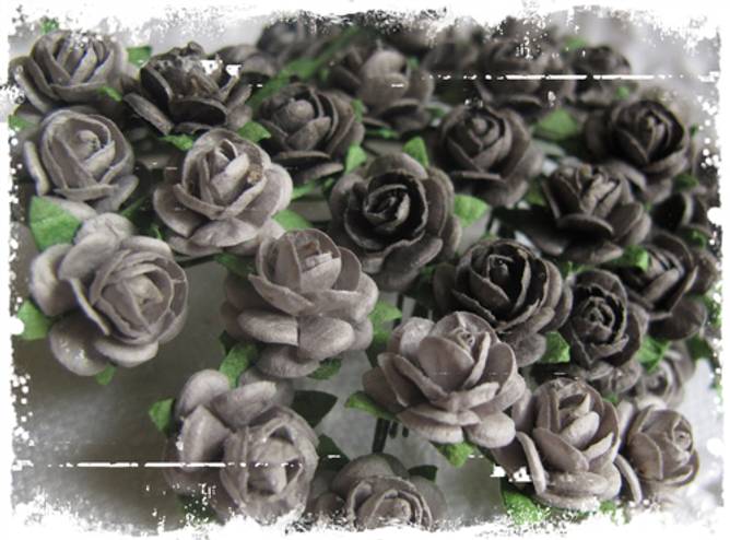 Papirdesign blomst roser Ø10mm lys grå/mørk grå 50stk