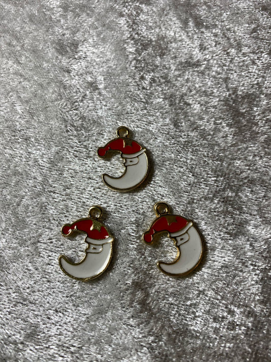 Charms hvit måne med nisse hatt 3stk